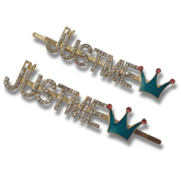 Gold – White Rhinestone Hair Pins – Teal Crown