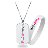Never a Victim (Pink) - Pendant Necklace + Wristband Combo